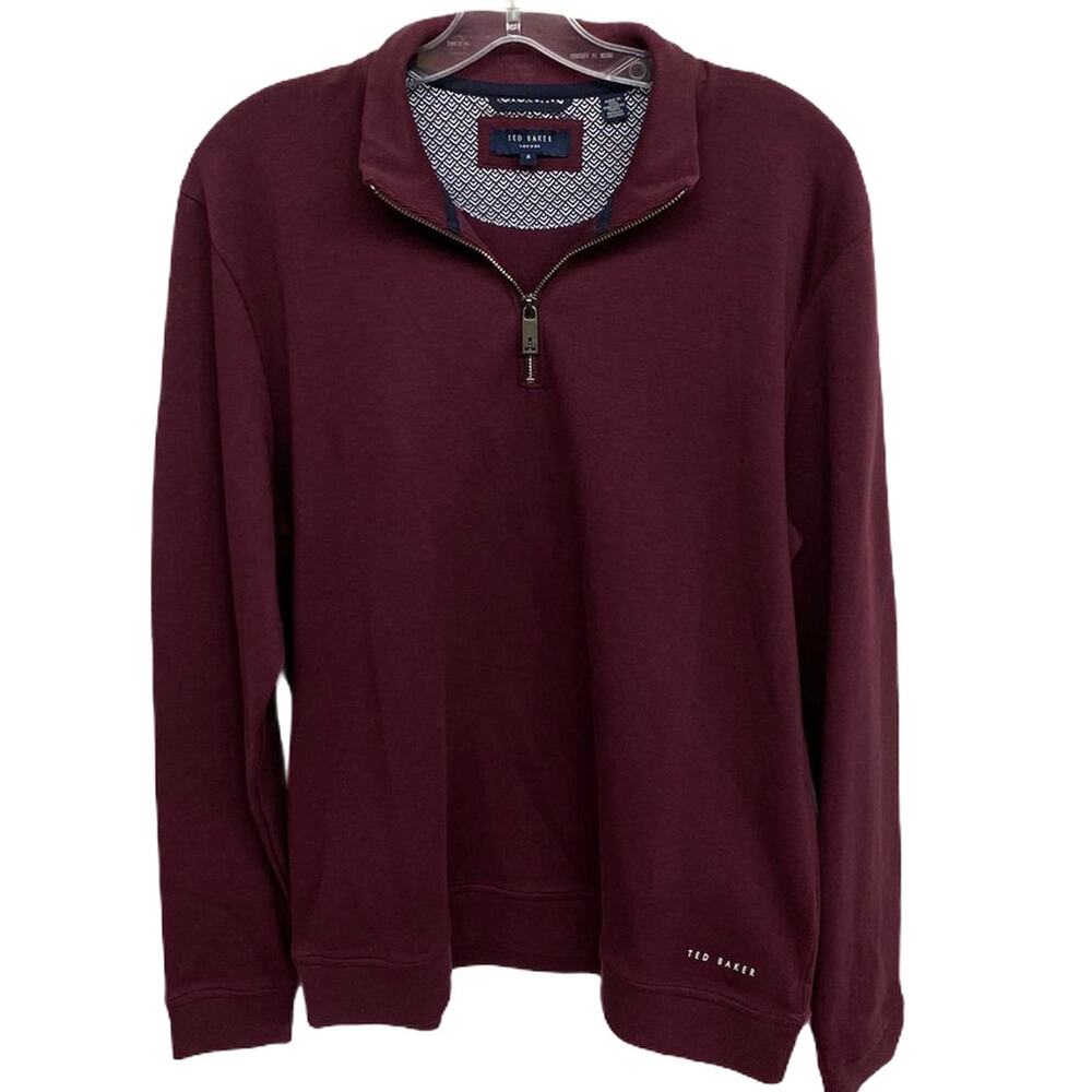 Ted Baker London 1/4 Zip Pullover Sweater Maroon Long Sleeve Men's Small Size 2